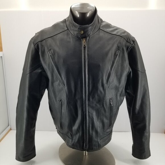 Unik Premium Leather Bomber Motorcycle JacketBlack w/ Zip Out LinerMen's 48